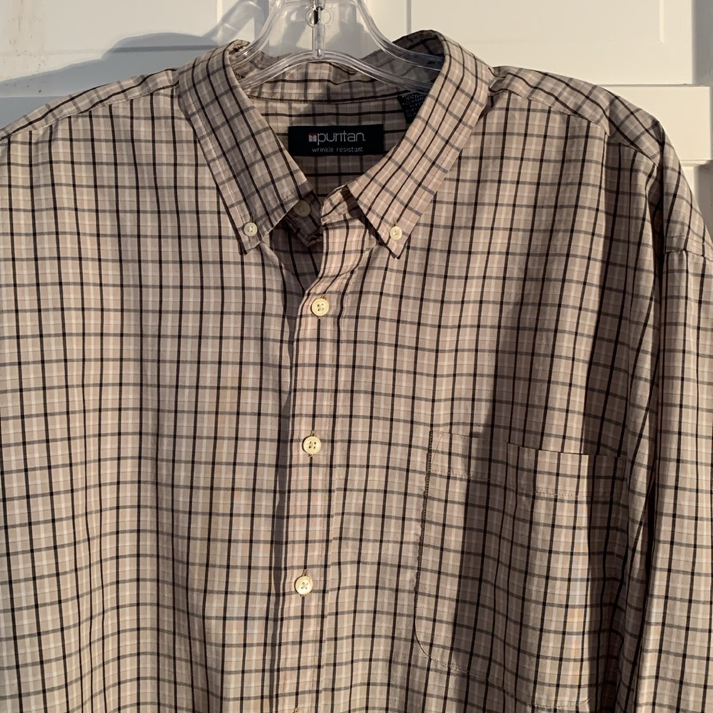 Puritan Brown and Black Plaid Button-Down Shirt EUC